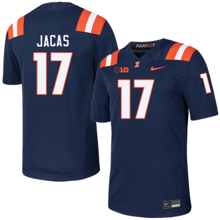 Men #17 Gabe Jacas Illinois Fighting Illini College Football Jerseys Stitched-Navy